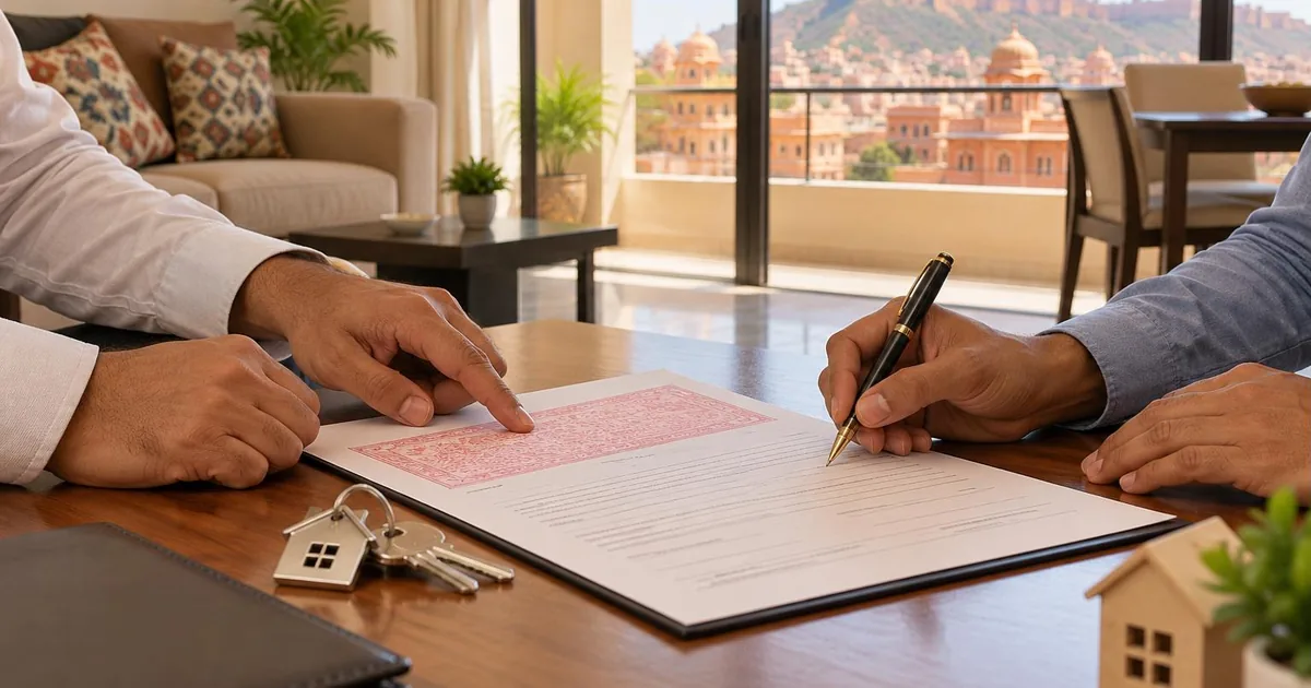 Rent agreement in Jaipur - landlord and tenant signing a rental agreement with house keys on the table